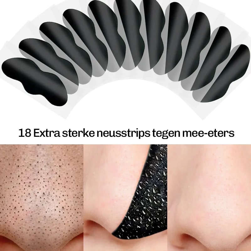 Verpakking met 18 mee-eter neusstrips – ideaal voor wekelijkse poriënverzorging