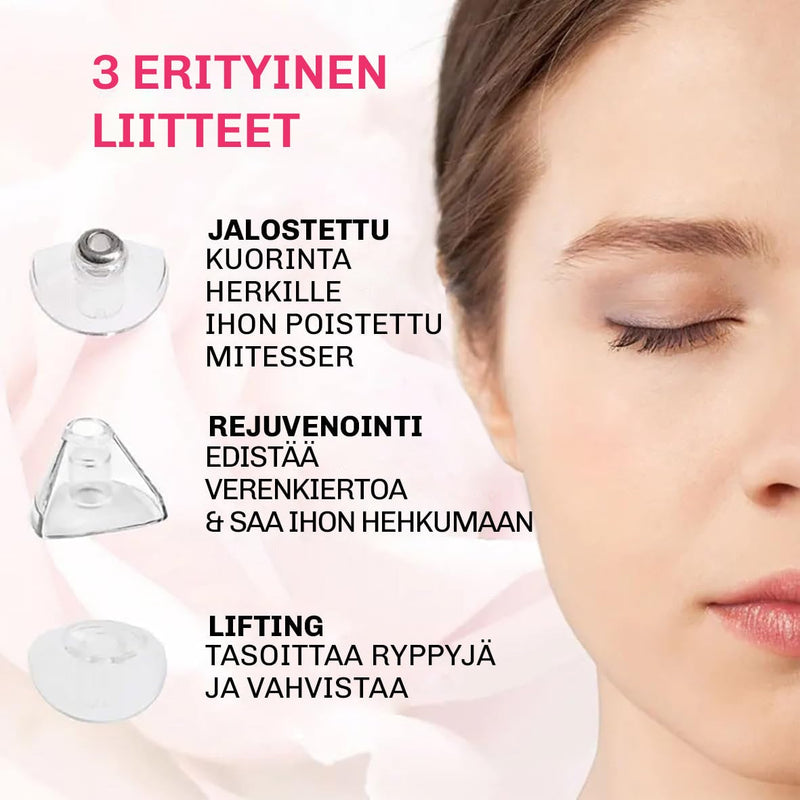 Imurin vaihdettavat päät – eri muotoiset suuttimet sopivat nenälle, leukaan ja kasvojen alueille