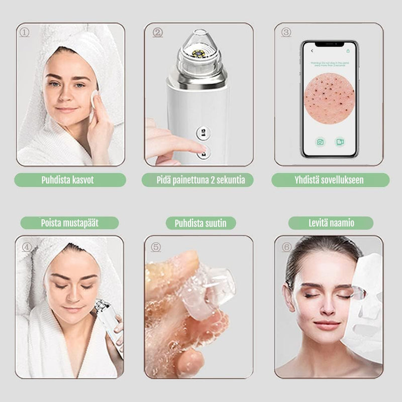 Mustapäiden poistopakkaus kameralla