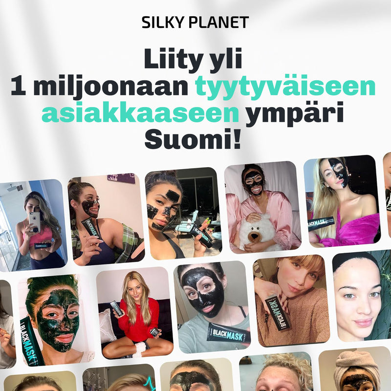 Mustapäämaski ennen ja jälkeen – näkyvästi puhtaampi, sileämpi ja kirkkaampi iho