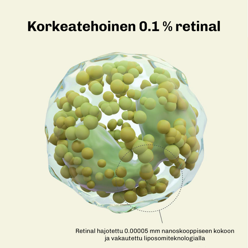 Retinal Shot 0,1 % ennen ja jälkeen – tasaisempi iho ja vähemmän näkyvät ihohuokoset