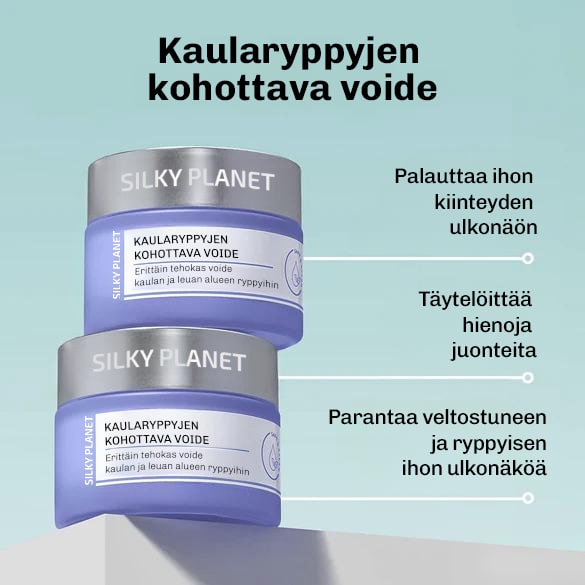 SilkyPlanet kiinteyttävä kaulavoide lähikuvassa – voiteen koostumus näyttää ravitsevalta ja ylelliseltä