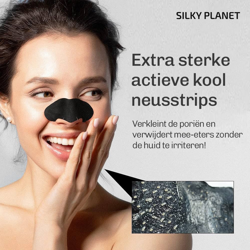 Voor en na gebruik van mee-eter neusstrips – zichtbaar verfijnde poriën