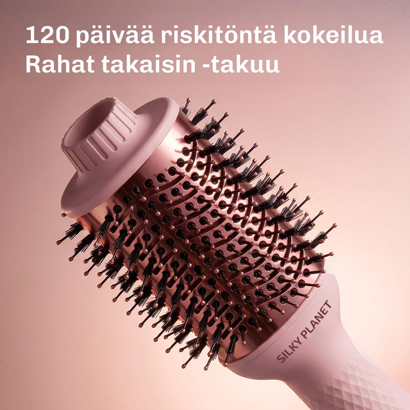 Titaaninen ovaaliharja jakaa lämmön tasaisesti ja tekee hiuksista sileät sekä kiiltävät.