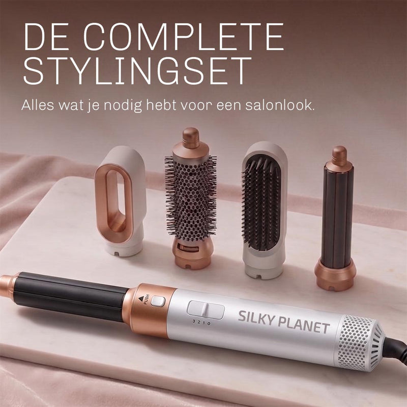 CloudAir 5-in-1 haarstyler met vijf opzetstukken voor veelzijdige haarstyling en professionele resultaten.