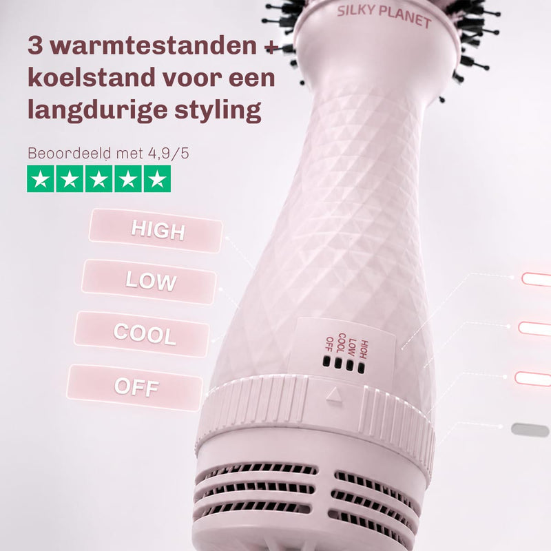 Ionische föhnborstel met ionentechnologie vermindert pluis en zorgt voor meer glans.