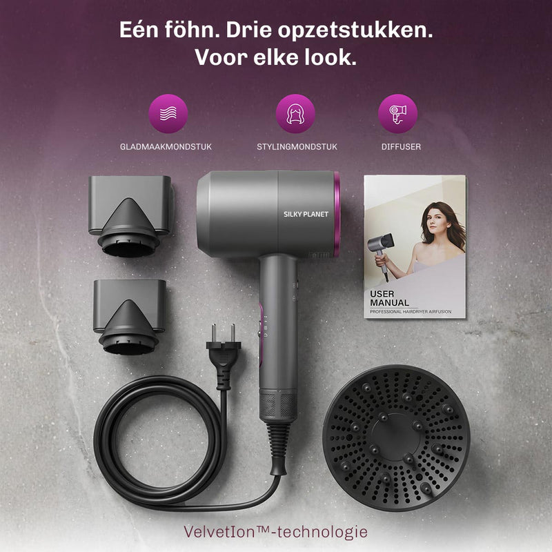 Ionische AirFusion haardroger met ionentechnologie voor glad, glanzend en volumineus haar.