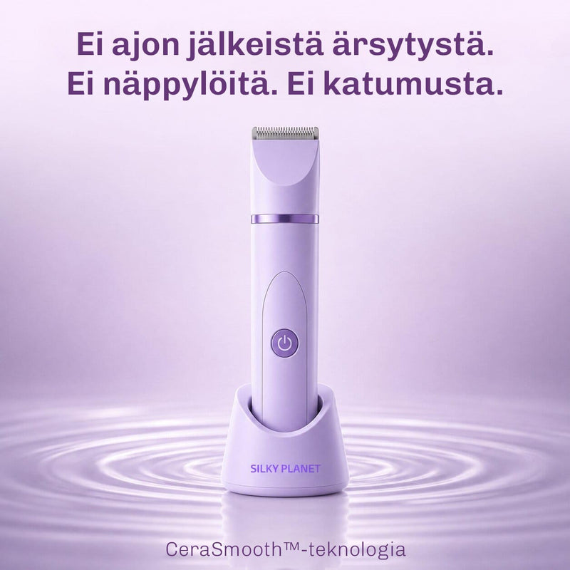 Vedenpitävä vartalotrimmeri kuivaan käyttöön tai suihkussa tapahtuvaan karvanpoistoon.